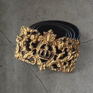 Vintage Cabi Ornate Filigree Black Leather Belt